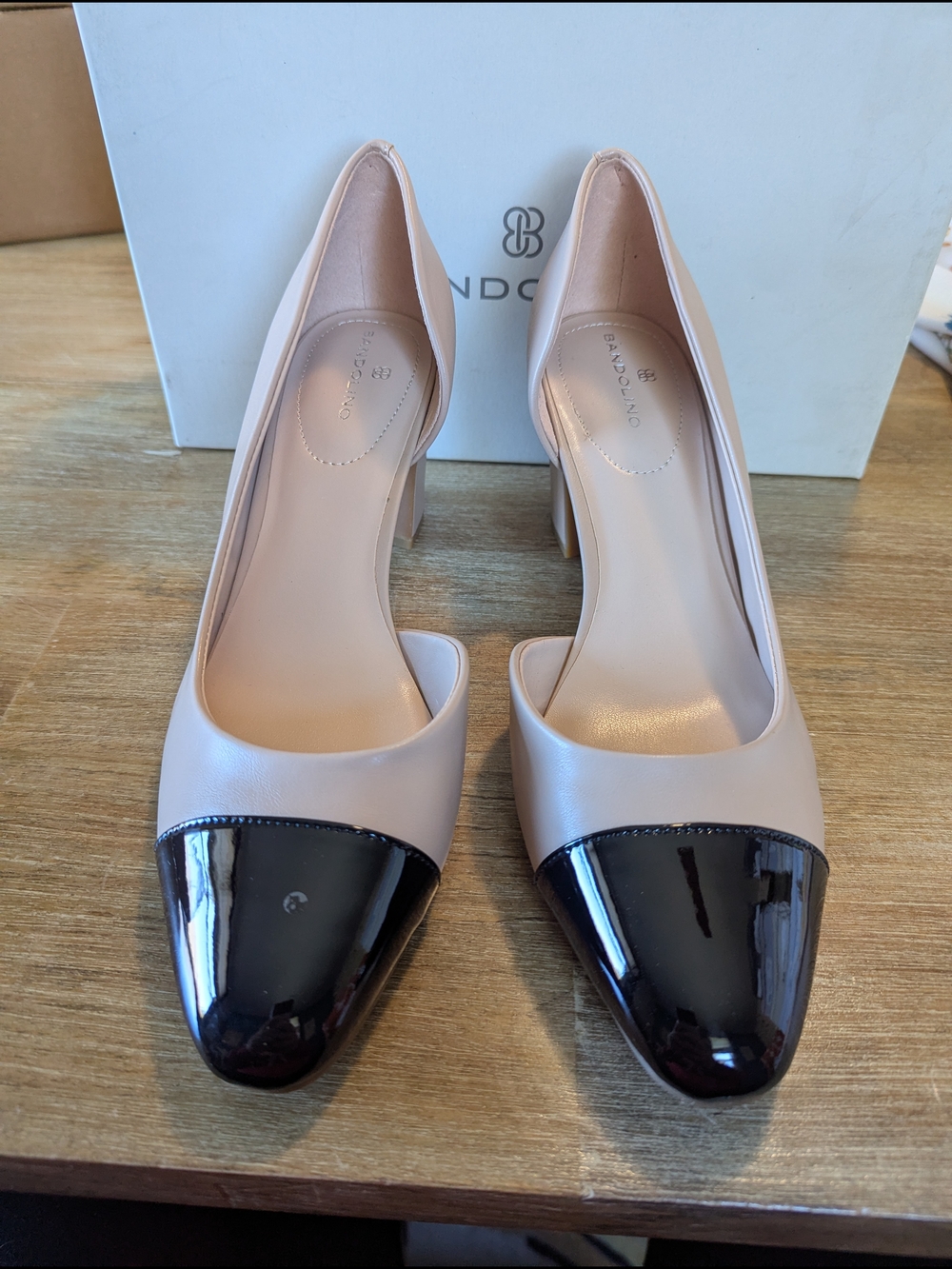 Bandolino Two-Tone Nude and Black Cap-Toe Pumps - Picture 2 of 13